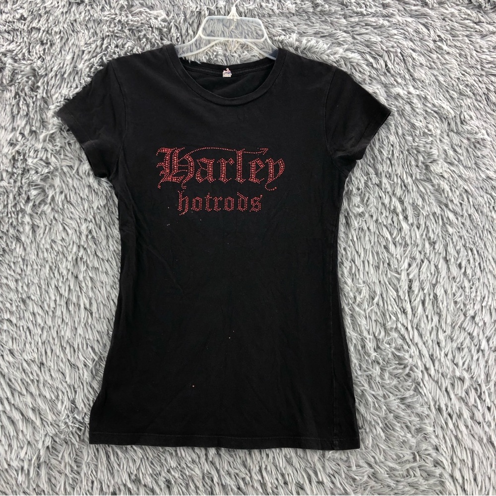 Alstyle Harley Tshirt Hotrods Womens Large Embellished Black Shirt